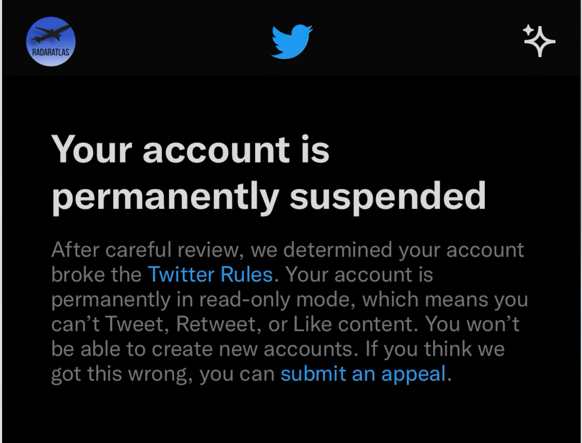 RadarAtlas banned from Twitter