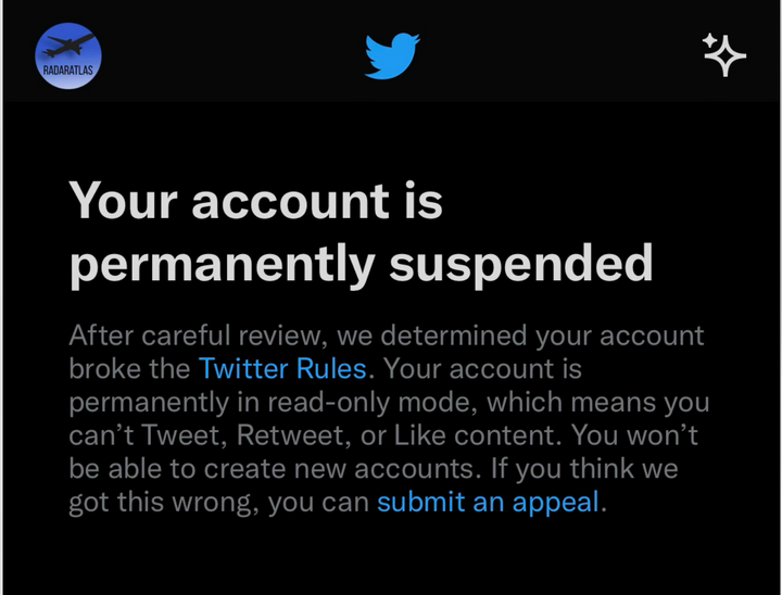 RadarAtlas banned from Twitter